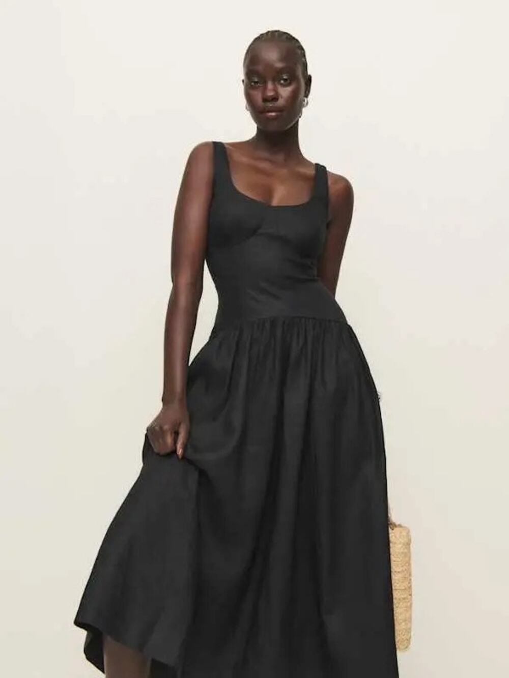 SZ 6 Reformation Roslyn linen dress Black NWT